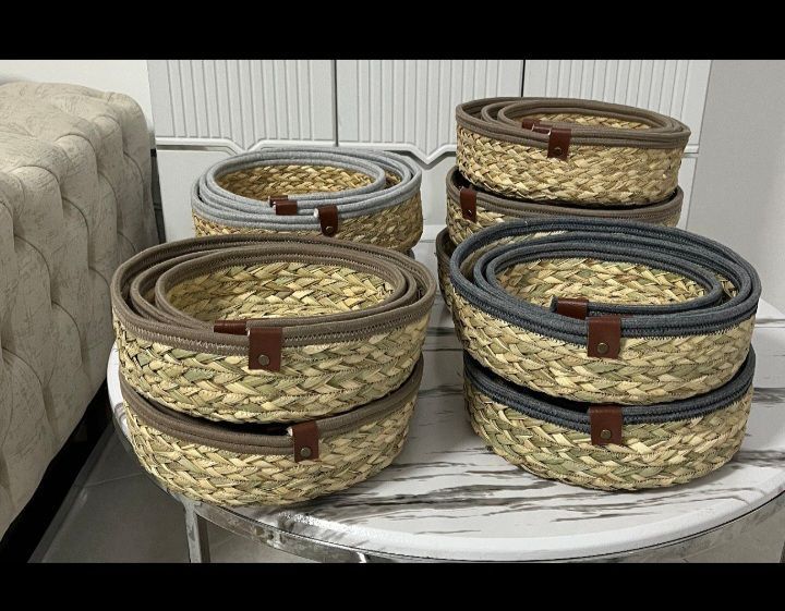 سبد حصیری ۳ سایز چرمی تمام دوخت