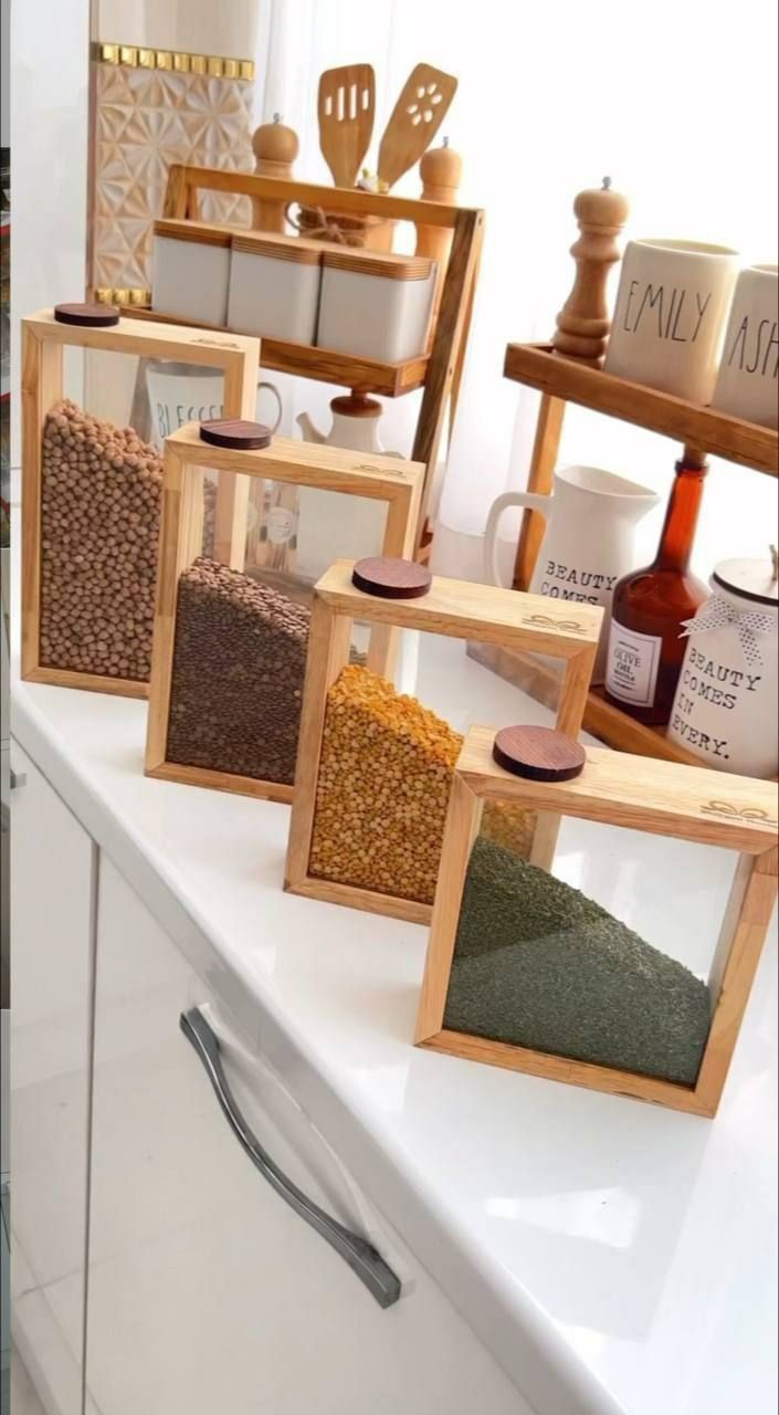بانکه حبوبات چوبی شیشه ای برند معتبر نارون