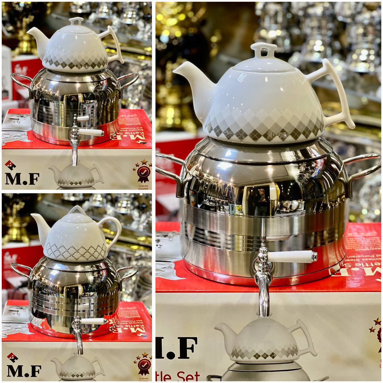 کتری قوری استیل کف چدن ۶ لیتر شیر دار برند MF
